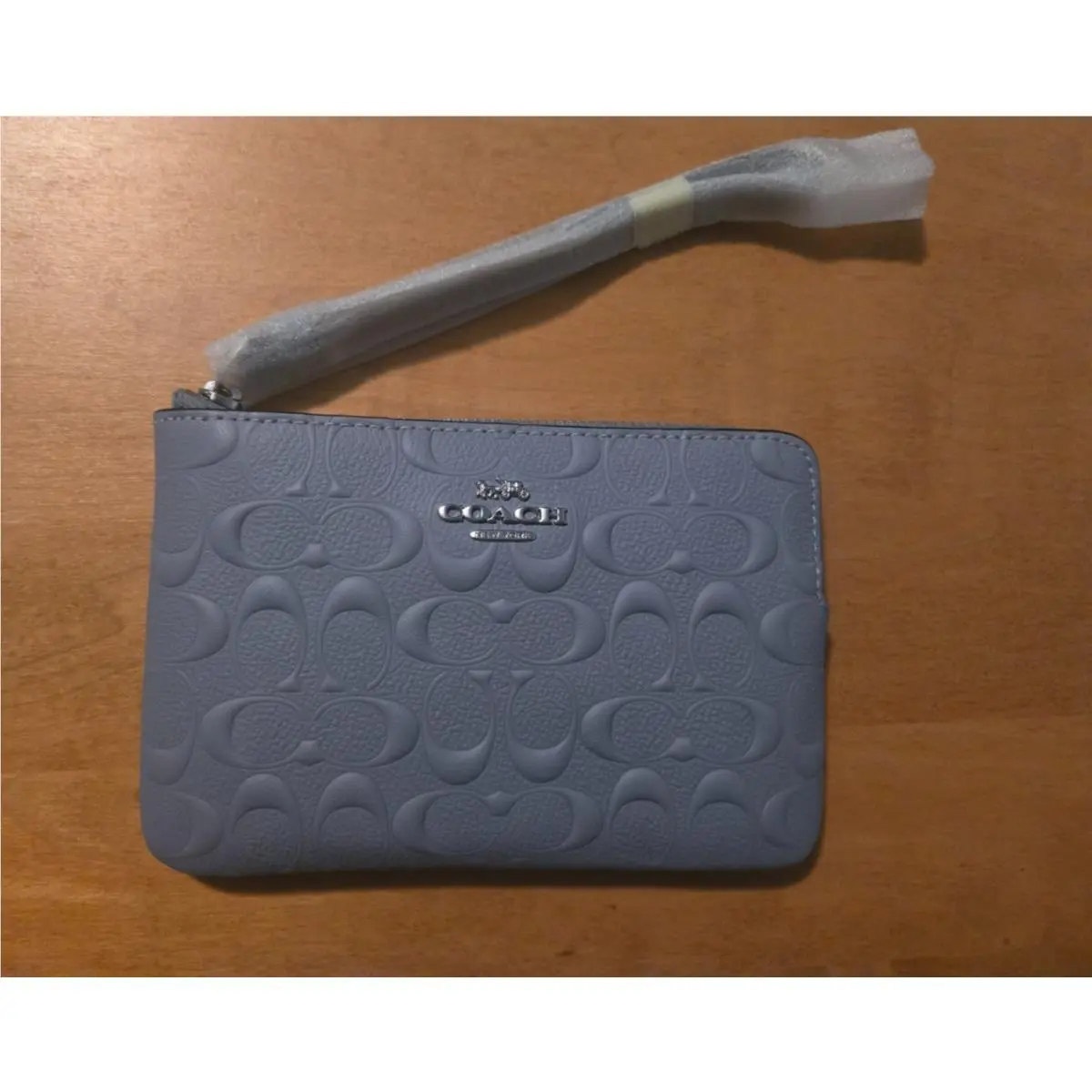 Coach Corner Zip Wristlet in Signature Leather Twilight Blue Silver 67555