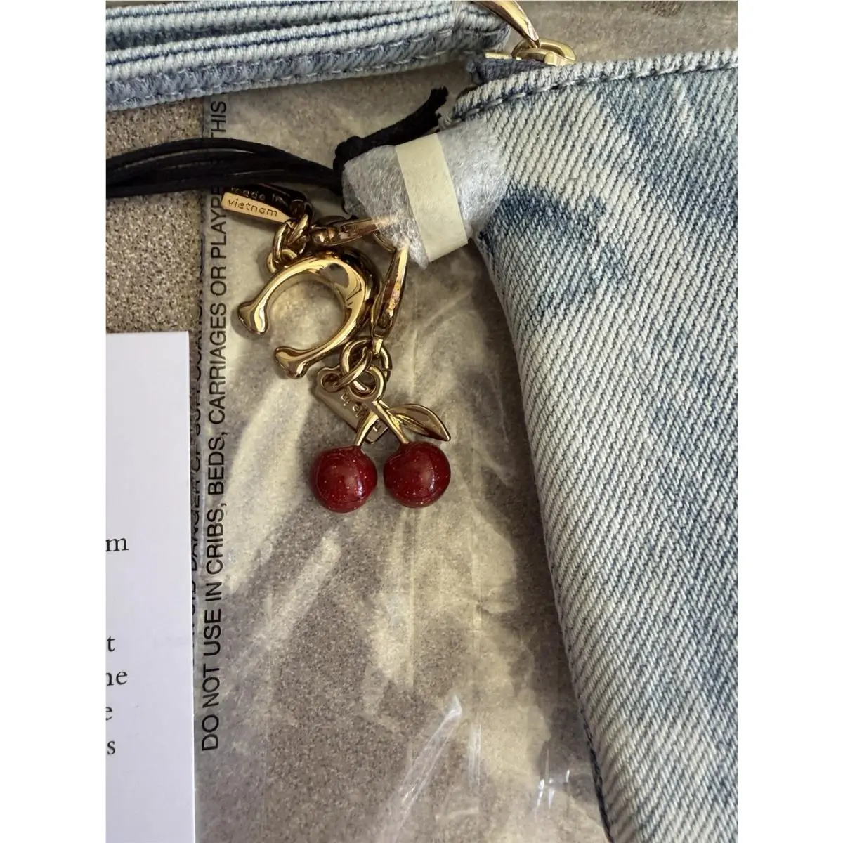 Coach Corner Zip Wristlet In Loved Light Indigo Denim with Charms CEF82