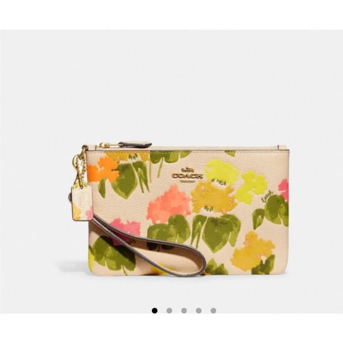 Coach Women`s Floral Printed Leather Small Zip-top Wristlet Multicolor