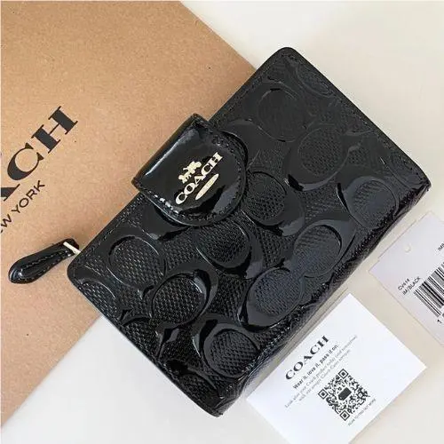 Coach Medium Corner Zip Wallet in Signature Leather Black CV414 Outlet