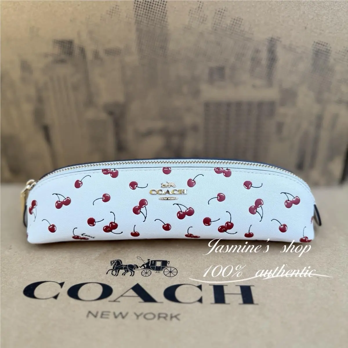 Coach Pencil Case with Cherry Print CFA45 Chalk Multi