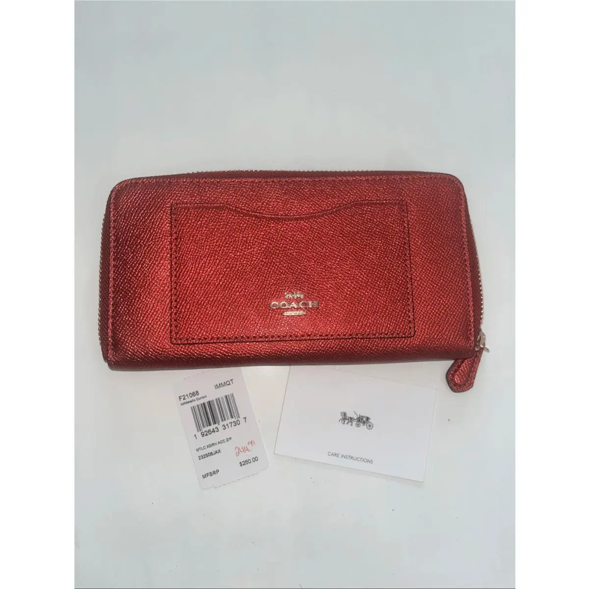 Coach F54007 Accordion Zip Wallet IN Crossgrain Leather Metallic