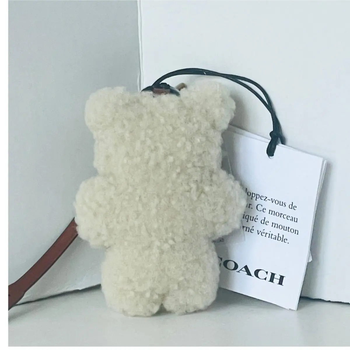 Coach Bear Puffy Bag Charm CDD52 Teddy Shearling Leather Beige Plush