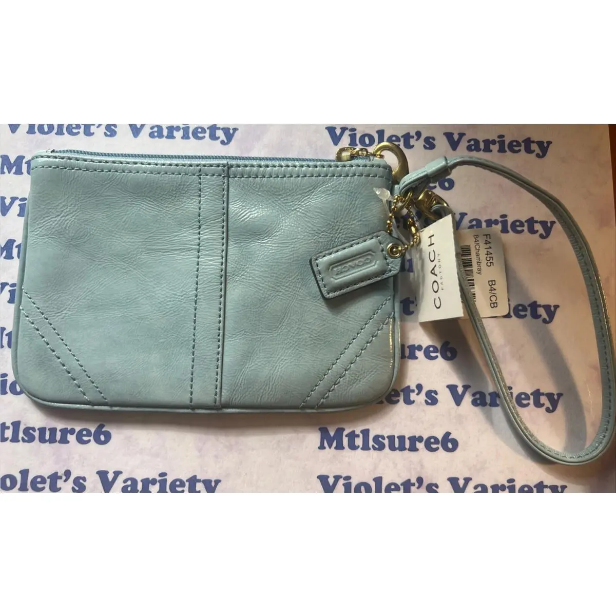 Coach Wristlet Blue Chambray Patent Leather Wristlet