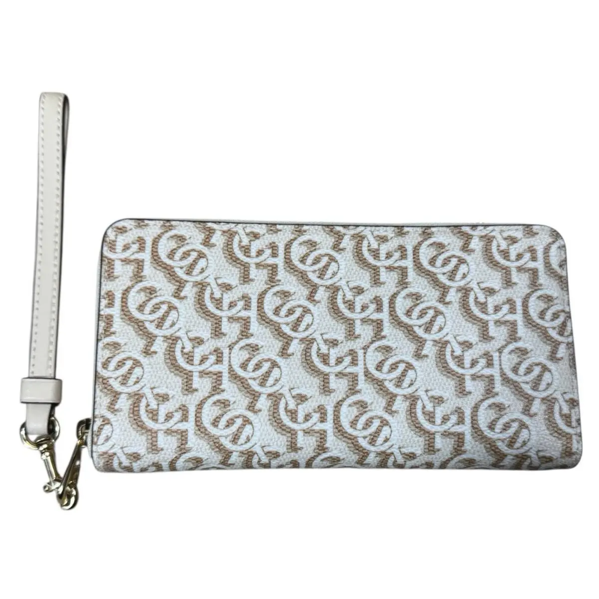 Coach Signature C Zip Around Wallet Wristlet Chalk Brown Gold Monogram