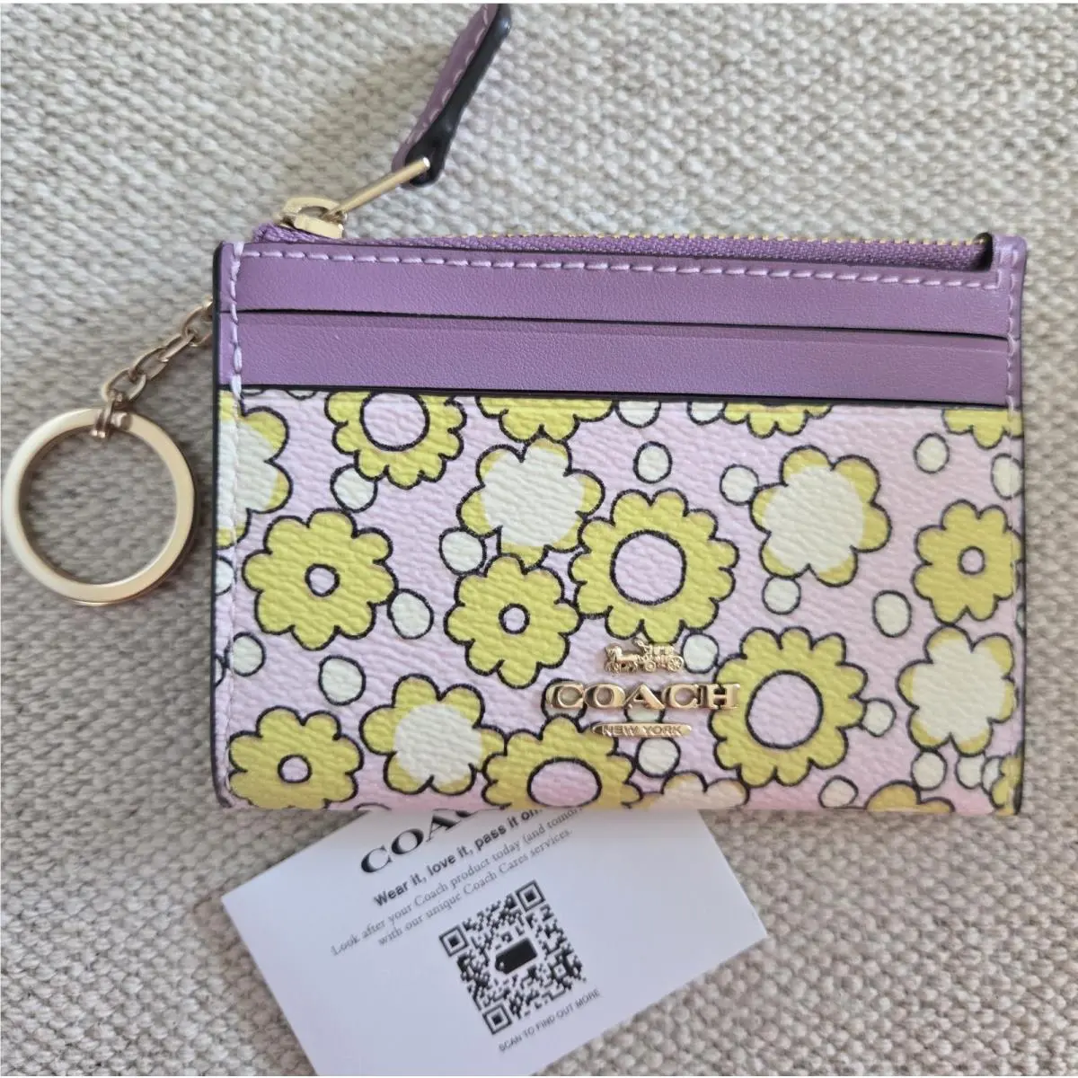 Coach MN Skinny ID Wallet Keychain Floral Print Lily Multi CBL74