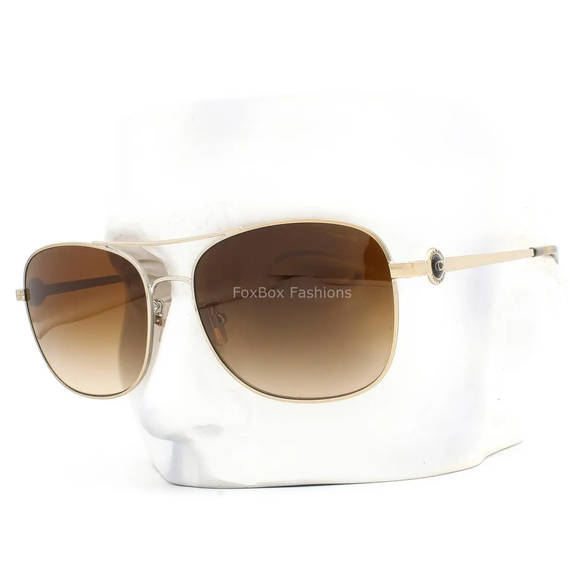 Coach Pilot Sunglasses Shiny Light Gold Brown Gradient HC 7127 900574 with Case