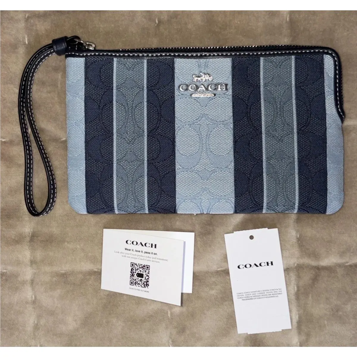 Y2k Coach Blue Signature C Jacquard Midnight Wristlet Zip Pouch