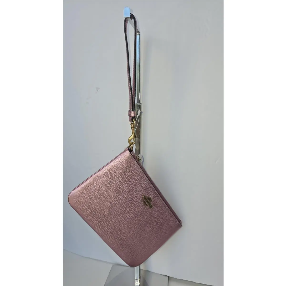 Coach Metallic Pink Pebble Leather Small Wristlet 7.5 x 5 Wallet C7215