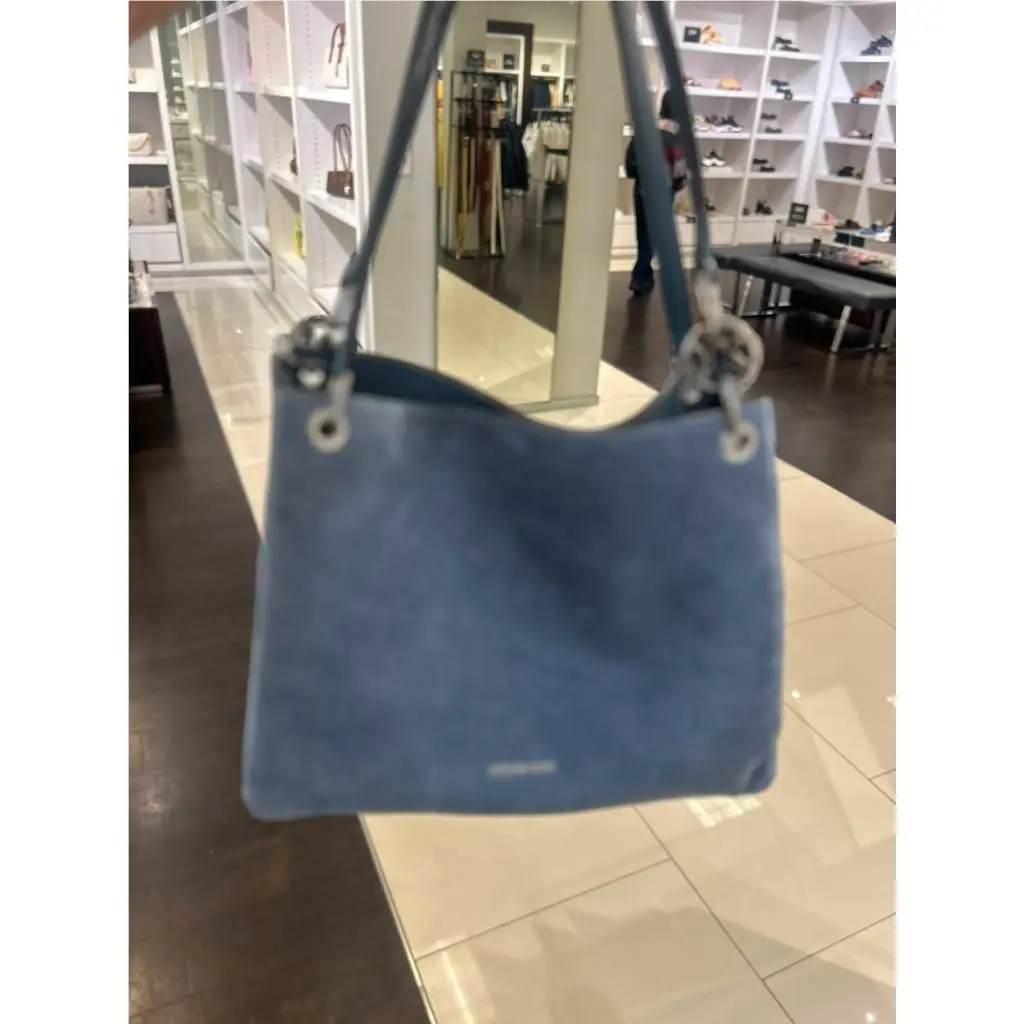 Michael Kors Christina Large Suede Triple Gusset Shoulder Tote Bag Handbag Denim