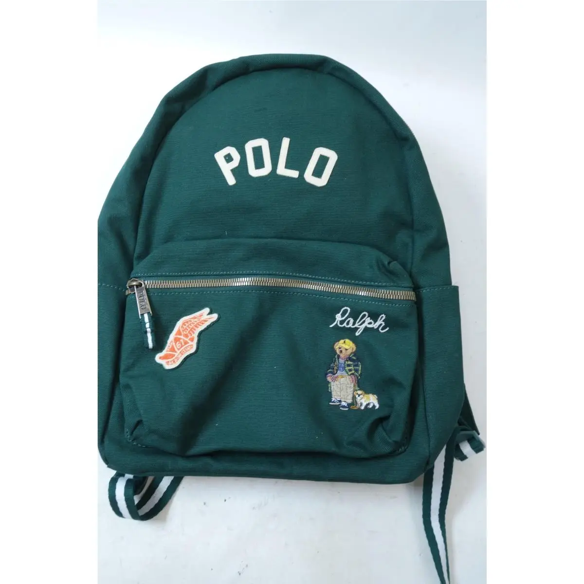 Polo Ralph Lauren Backpack Mens Medium Green Polo Bear Canvas Zip School Bag