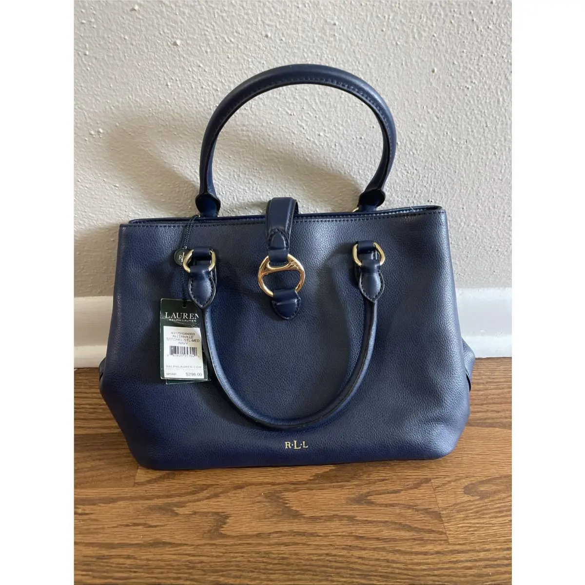 Lauren  Leather Purse Allenville Satchel Medium Navy Handbag by Ralph Lauren