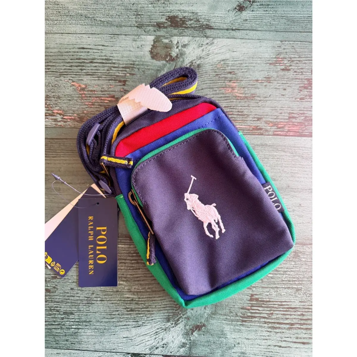 Polo Ralph Lauren Embroidered Big Pony Crossbody Shoulder Bag Blue Green Red