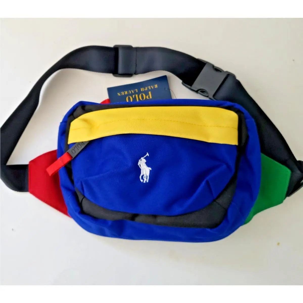 Polo Ralph Lauren Canvas Crossbody Bag Belt Purse Colorblock Pony Logo