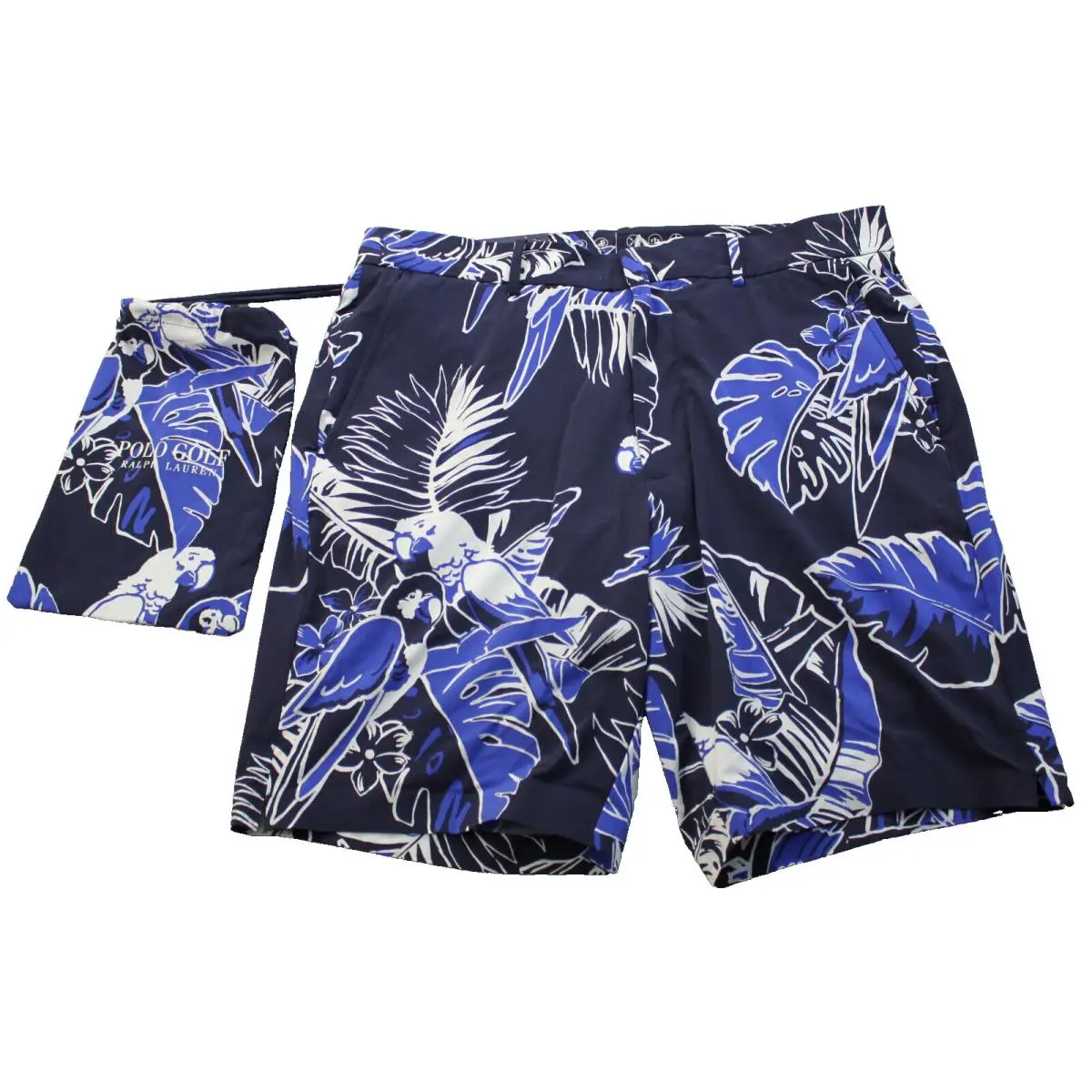 Ralph Lauren Polo Golf Mens Blue Parrot Talk Plaid Logo Adj Shorts 32