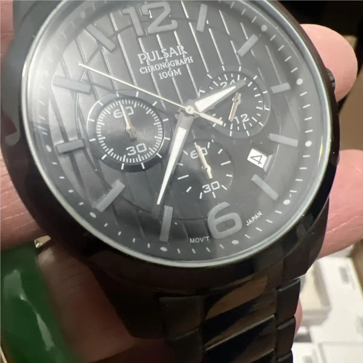 PT3287 Men`s Chronograph Black Stainless Steel Analog Watch Bns by Pulsar