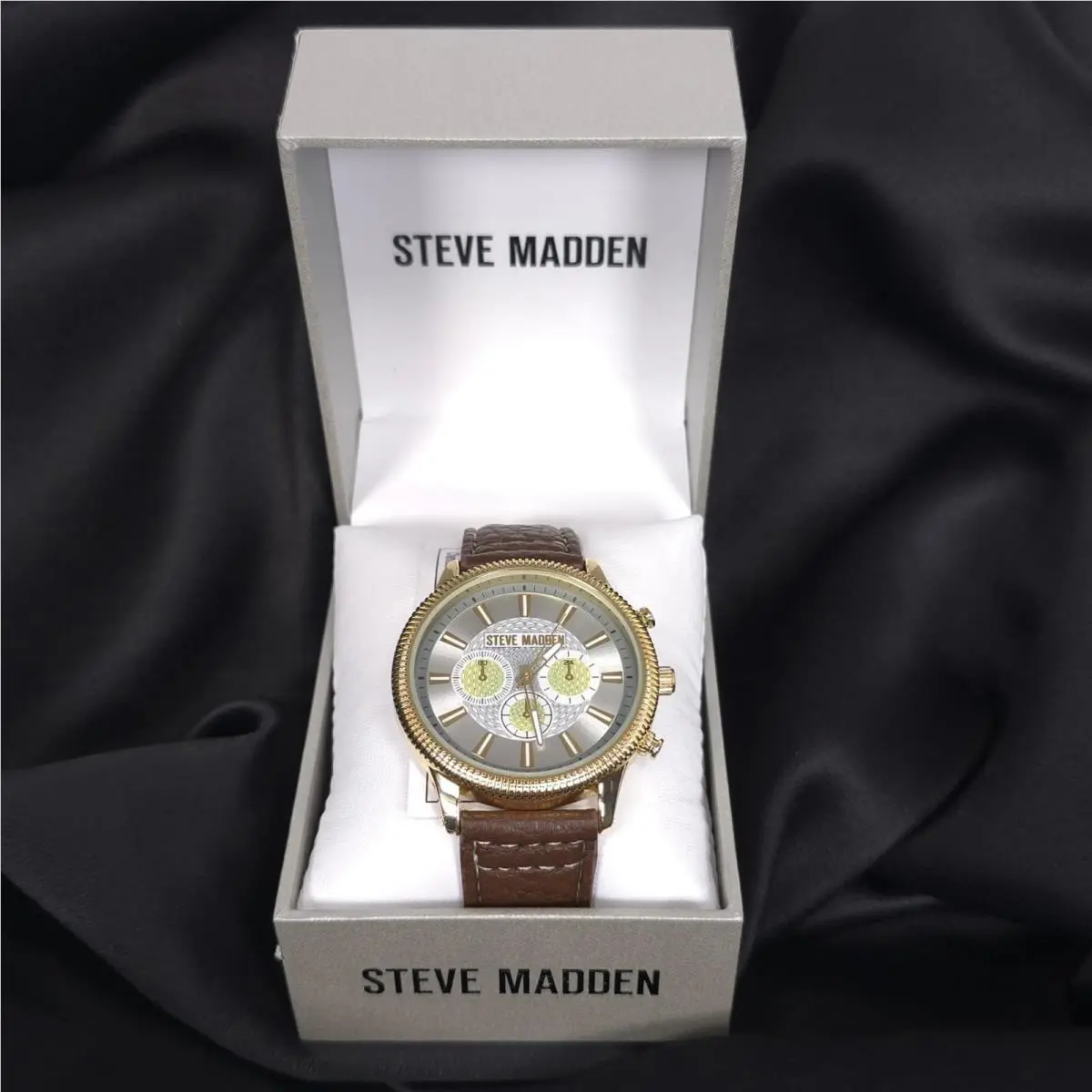 Steve Madden Men Watch Casual Brown Leather Gold Chronograph SM-9192SVBN