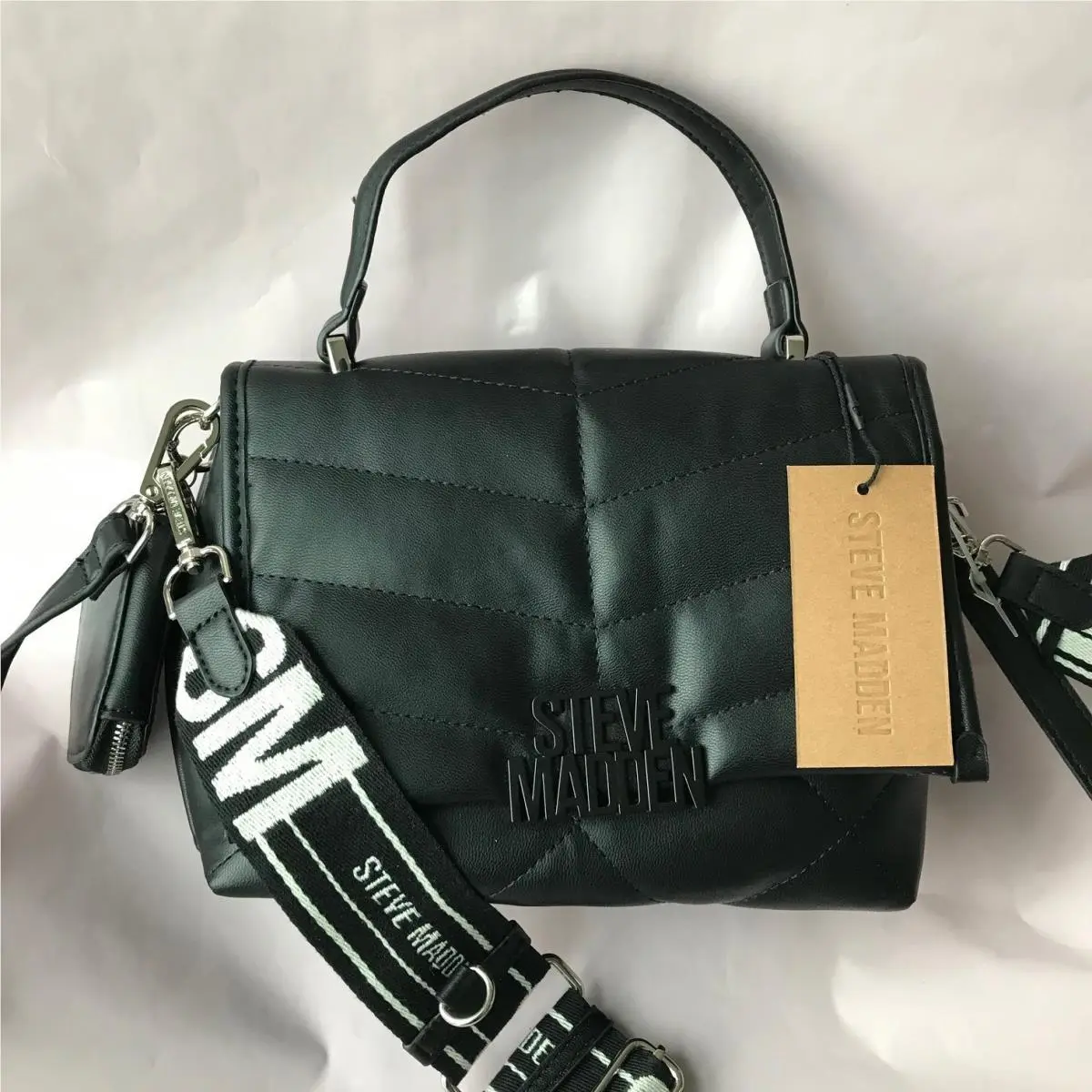 Steve Madden Black Bzola Quilted Satchel/crossbody w Pouch