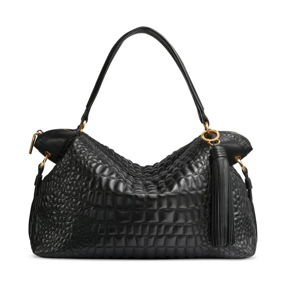 Donna Karan York Glenwood Quilted Croc Top Handle Satchel Tassel Black by DKNY