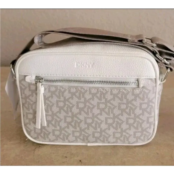 Crossbody Bag Dkny Women`s Brown White Zipper Adjustable Logo Front Pocket