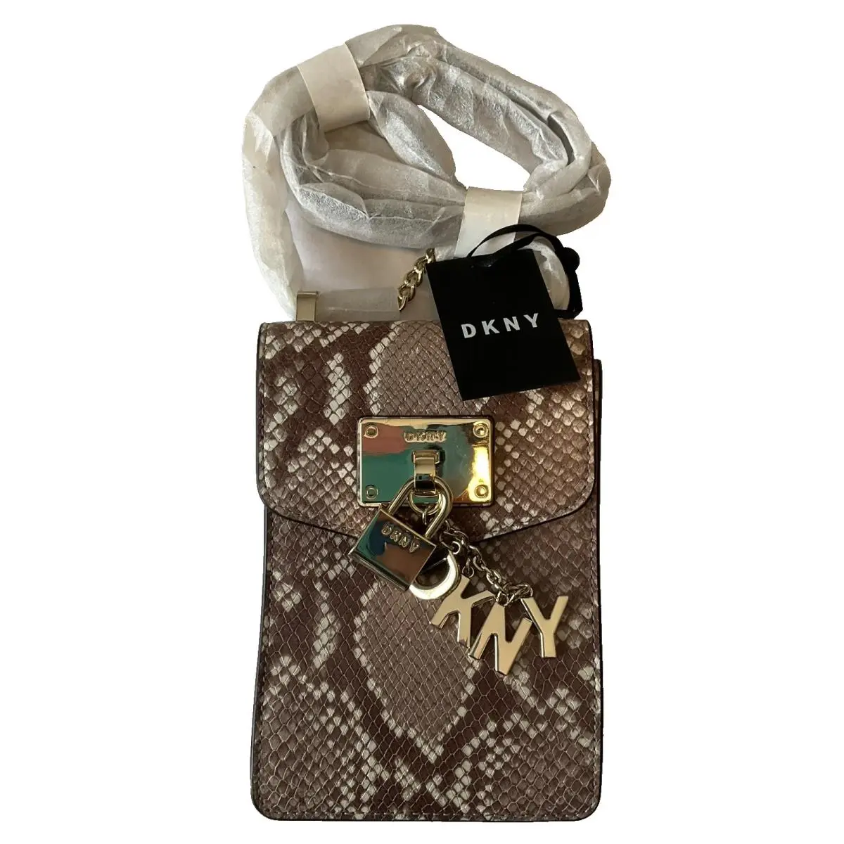 Dkny Elissa Gold Chain Crossbody Bag Womens One Size Small Snake Print Brown