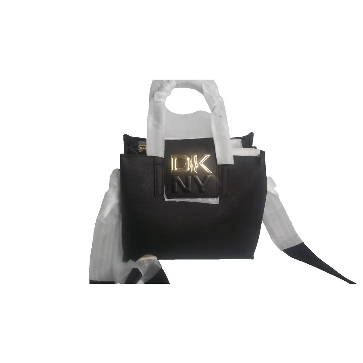Dkny 1SZ Faye Sm Black Leather Satchel Tote Bag with Gold Hardware RA2DYE40