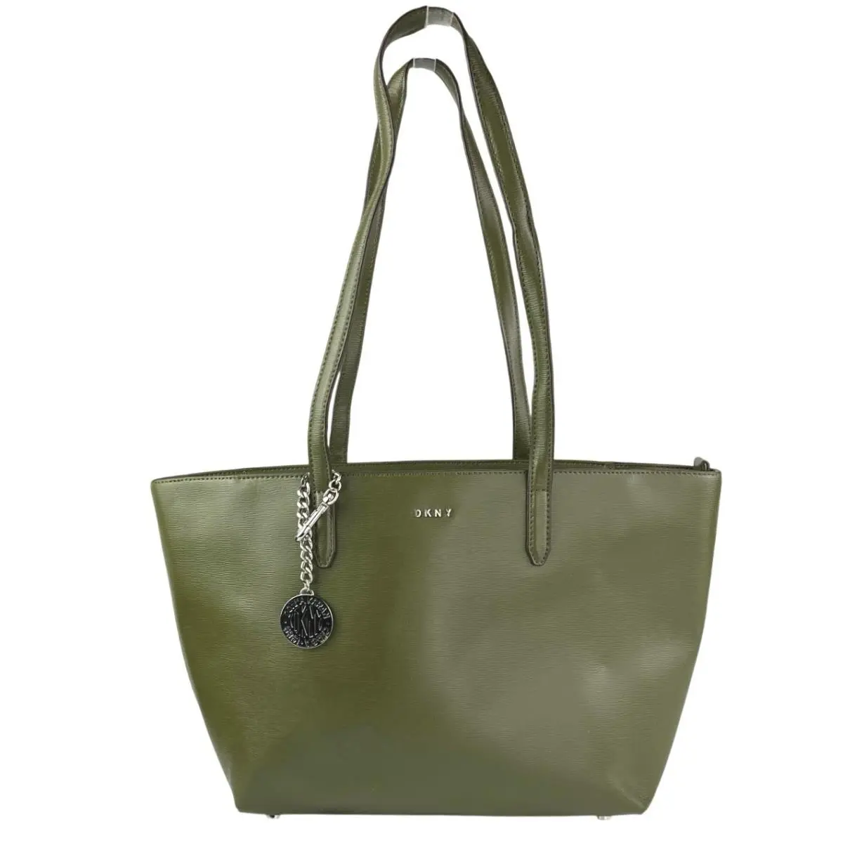 Dkny Green Bryant Medium Leather Logo Keychain Shoulder Tote Handbag
