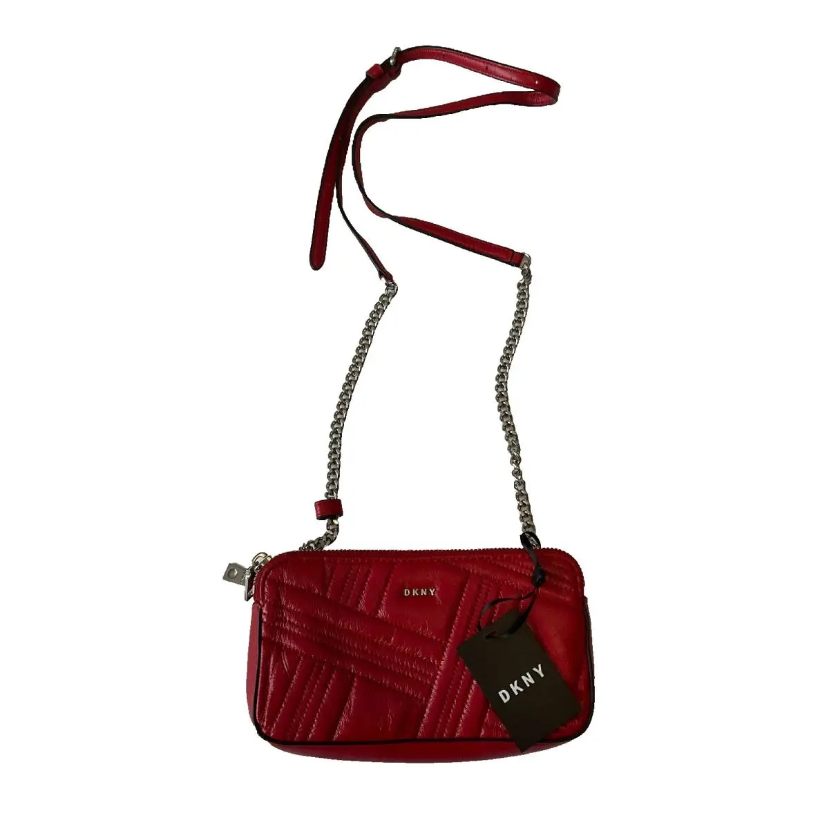 Dkny Cross Body Allen Camera Bag Womens One Size Small Red Silver Chain Pockets