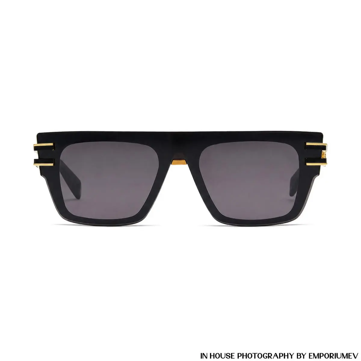 Soldat Men`s Shield Sunglasses Black Gold Dark Grey Mirror Lens 148 1 by Balmain