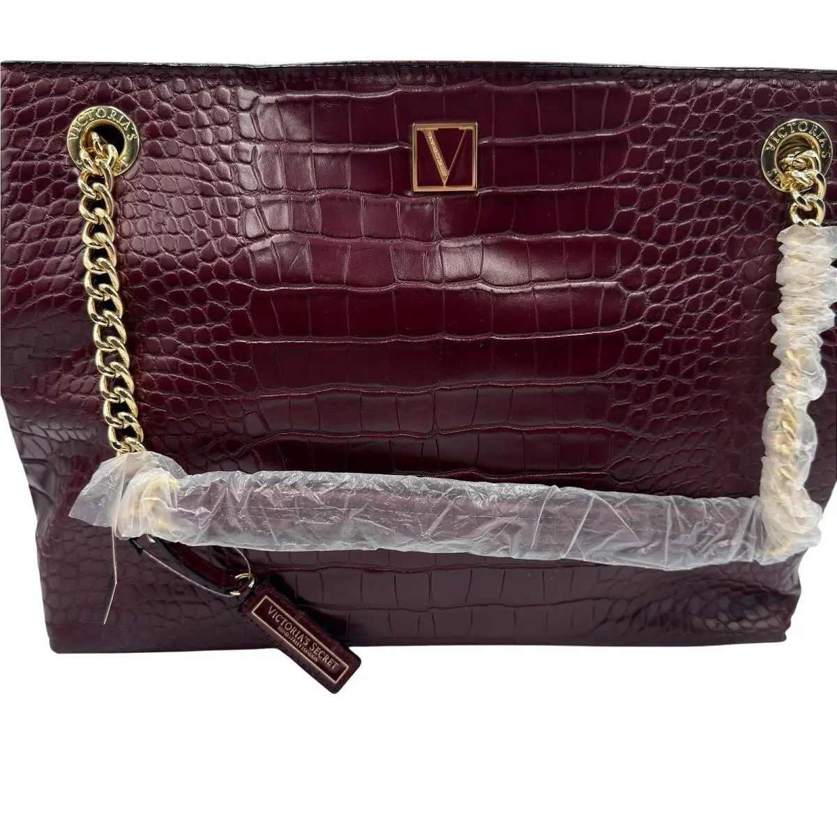 Victorias Secret Bond Street London Burgundy Croc Embossed Tote Bag Gold Cha by Victoria's Secret