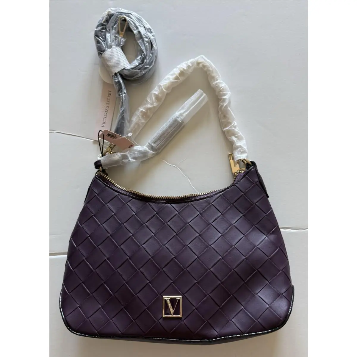 Victoria`s Secret Black Cherry Bag Cresent Shape Leather Chain Crossbody
