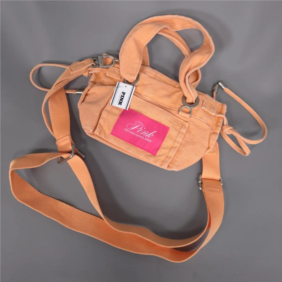 Victoria’s Secret Pink Mini Canvas Crossbody Tote Peach Tassel Bag Y2K 434954QEJ by Victoria's Secret