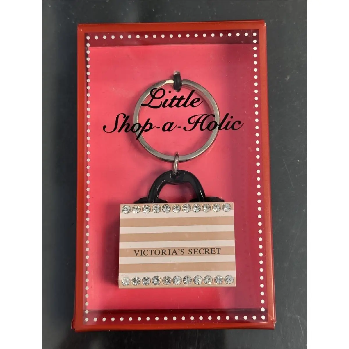 Victoria`s Secret Striped Little Shop-aholic Key Chain Ring Bag Charm