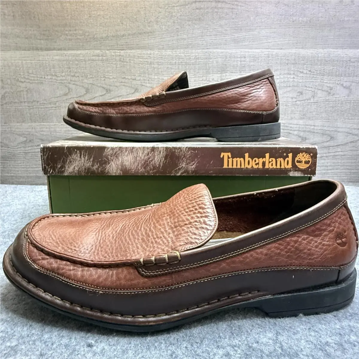 Timberland Mens 15M Brown Leather Slip-on Loafers Casual Shoes