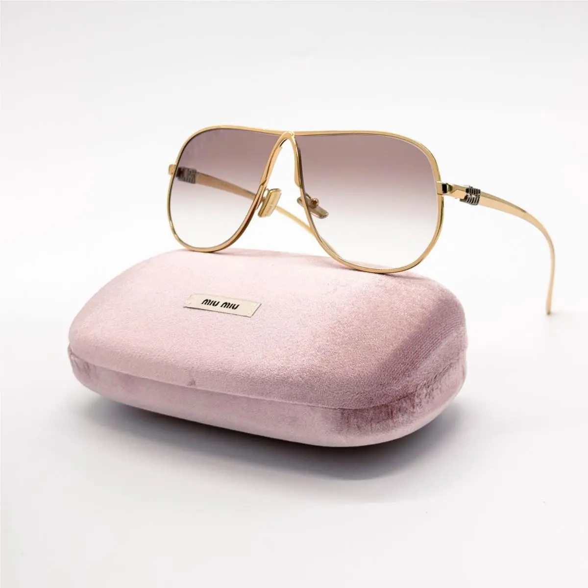Miu Miu MU A56S Oversized Gold Brown Sunglasses MUA56S 5AK90L