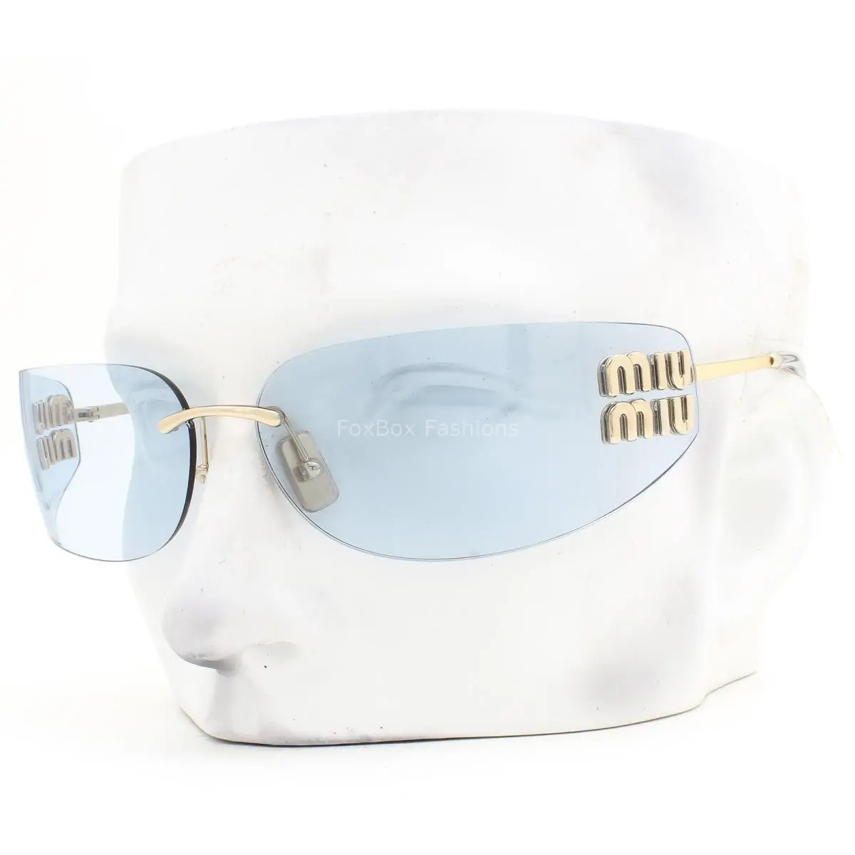 Miu Miu Rimless Sunglasses Smu A51 7VN-10P Pale Gold Light Blue Lens with Case