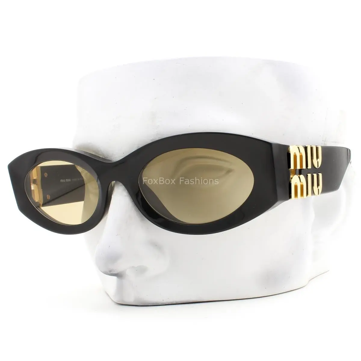 Miu Miu Sunglasses Smu 11W 16K-10R Polished Black Light Yellow Tint with Case