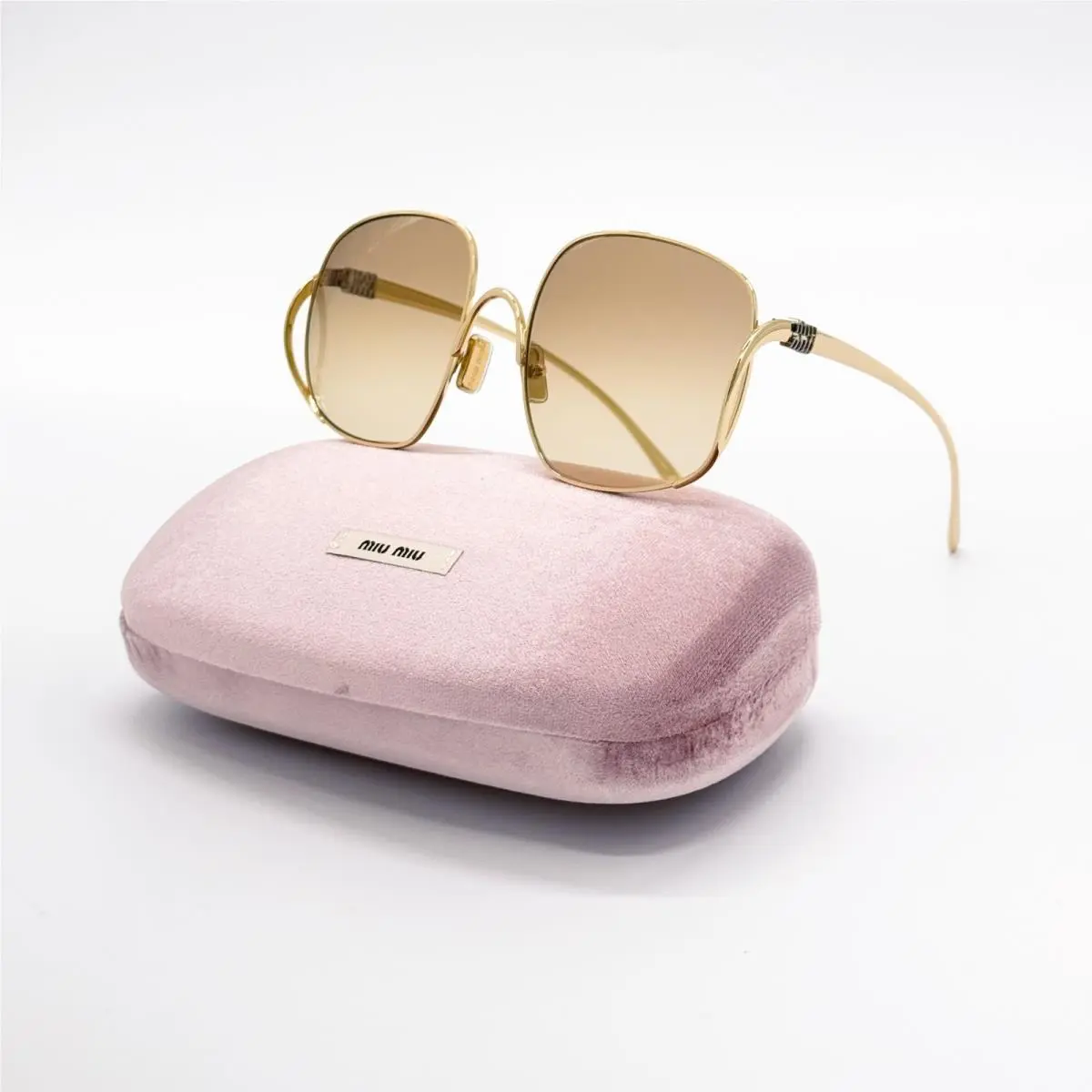 Miu Miu MU A57S Gold Yellow Oversized Sunglasses MUA57S 5AK20S