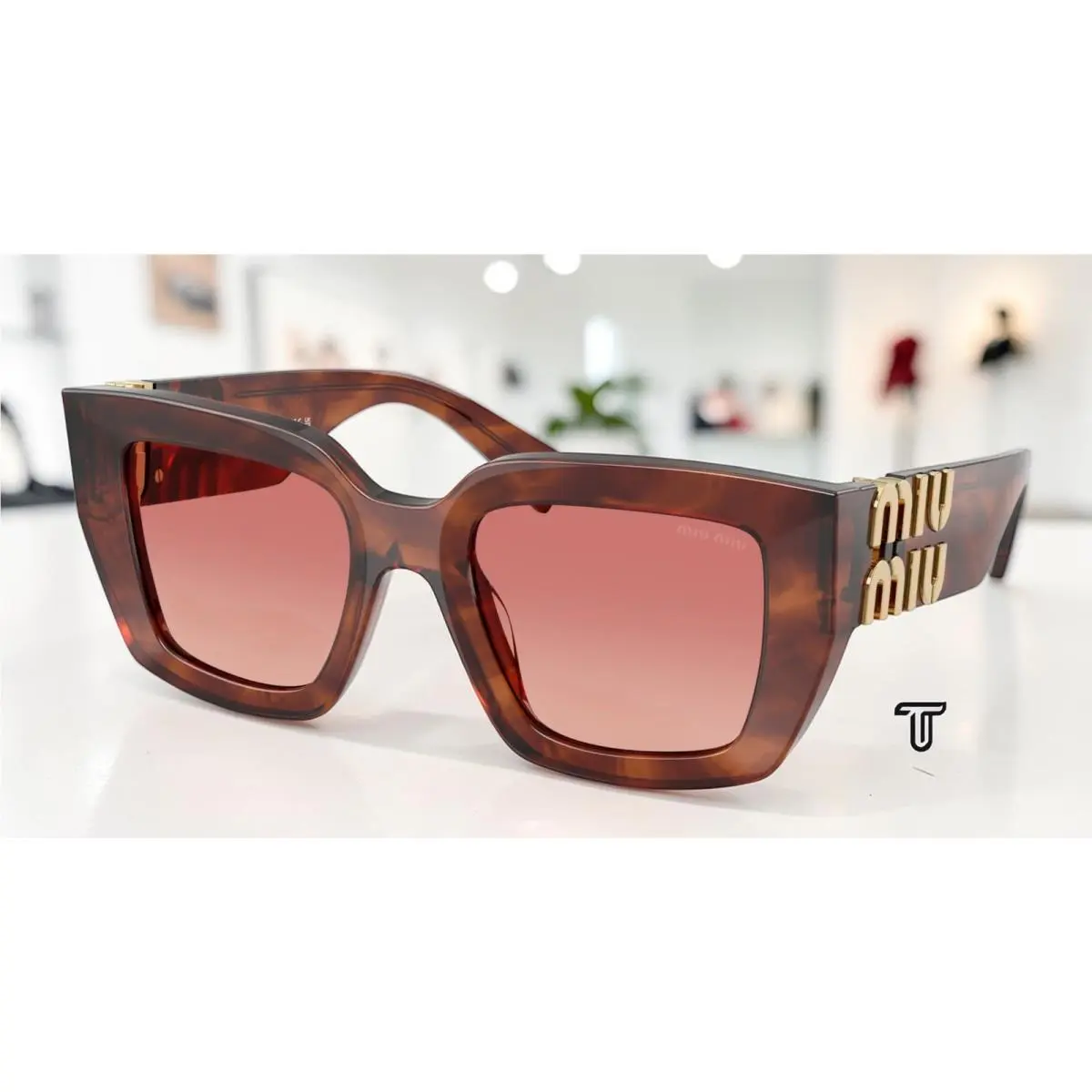 Miu Miu MU B05S 26E50U Striped Tobacco Pink Gradient Red 51mm Women`s Sunglasses