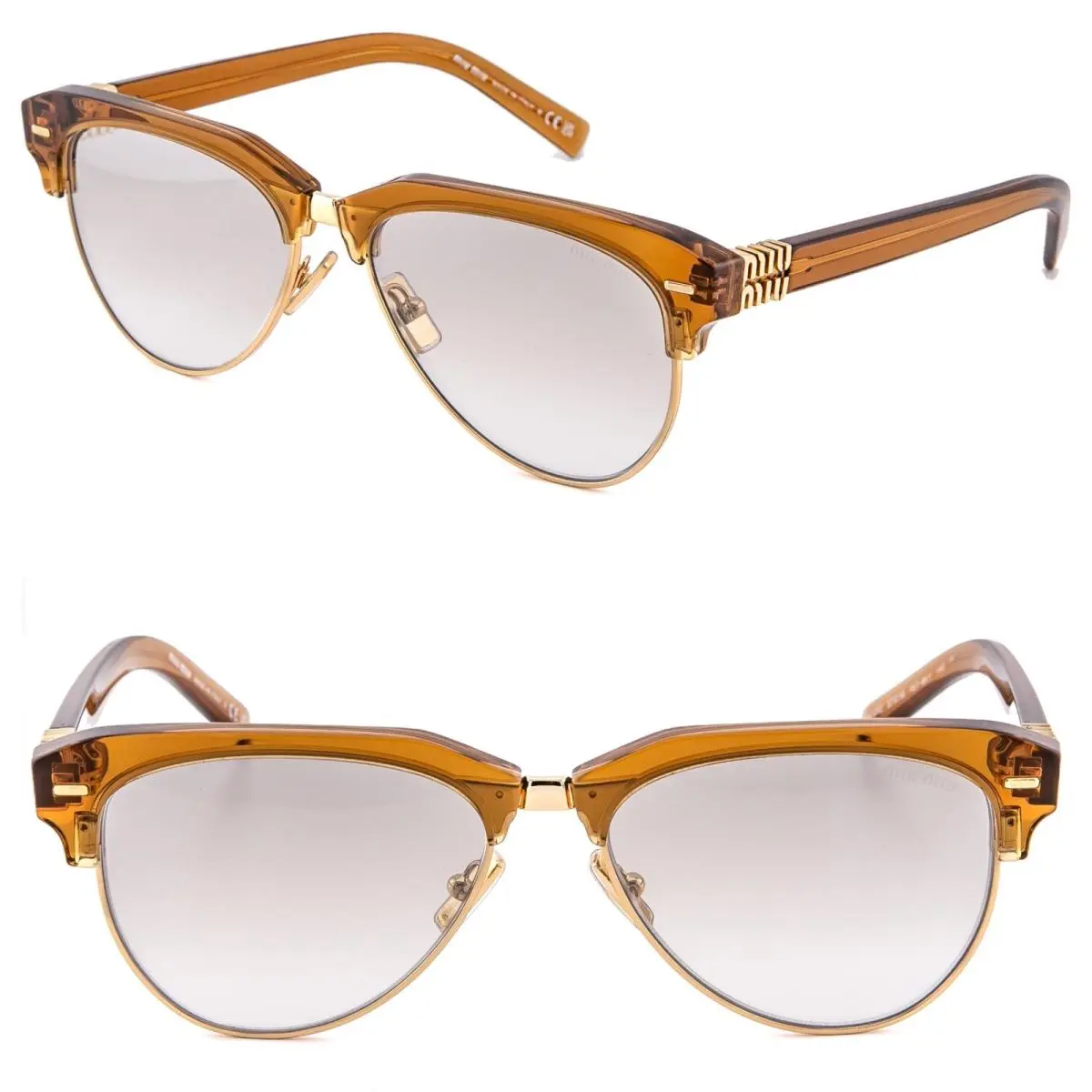 Miu Miu Glimpse Logo MU09ZS Brown Silver Mirror Bold Pilot Sunglasses 09Z 09ZS