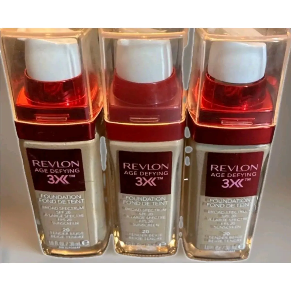 3 Pack Revlon Age Defying 3X Liquid Foundation 20 Tender Beige 1 fl oz Each