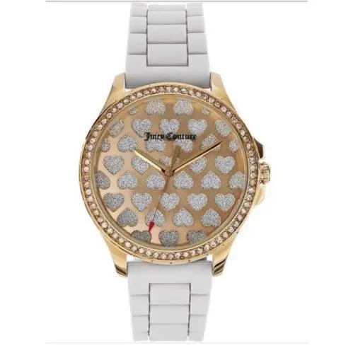 Ladies Watch Gwen Gold Crystal Hearts White Silicone Band by Juicy Couture
