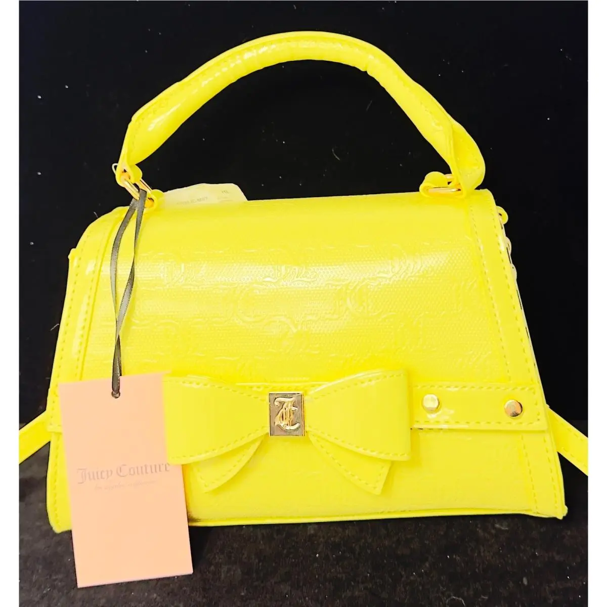 Purse Womens Yellow Top Handle Crossbody Glossy Bow Accent Bag by Juicy Couture