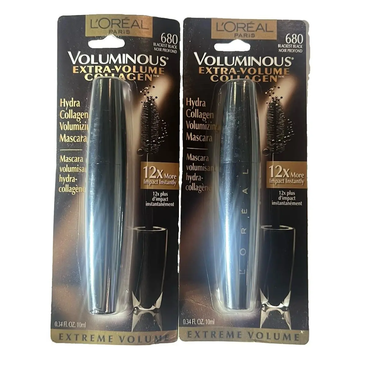 Lot of 2 Loreal Voluminous Extra Volume Collagen Mascara 680 Blackest Black