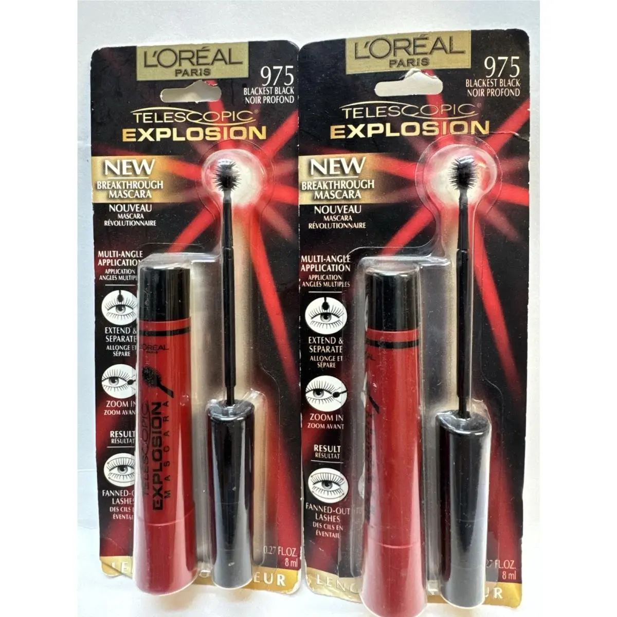 2 Loreal Telescopic Explosion 0.27oz 975 Blackest Black Mascara