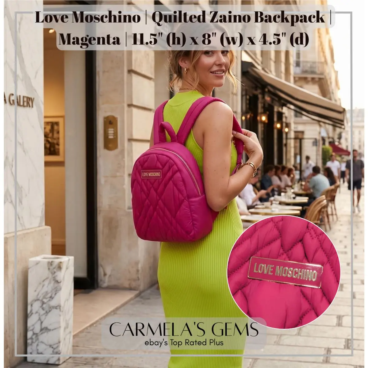 Listing Title Love Moschino Quilted Magenta Backpack Bag Zaino Nylon Gift