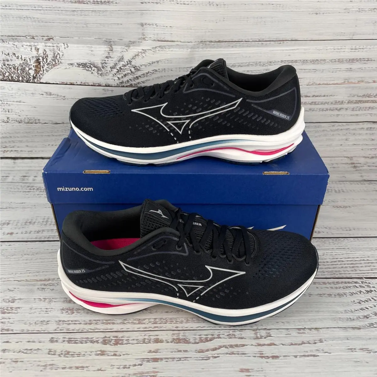 Mizuno Wave Rider 25 Mens Us 10 Running Shoes Black Gray Pink