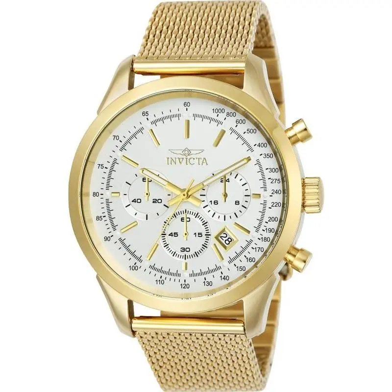 Invicta 25225 Men`s Speedway Chrono Yellow Gold Mesh Bracelet Watch - Face: Silver, Dial: Silver, Band: Yellow