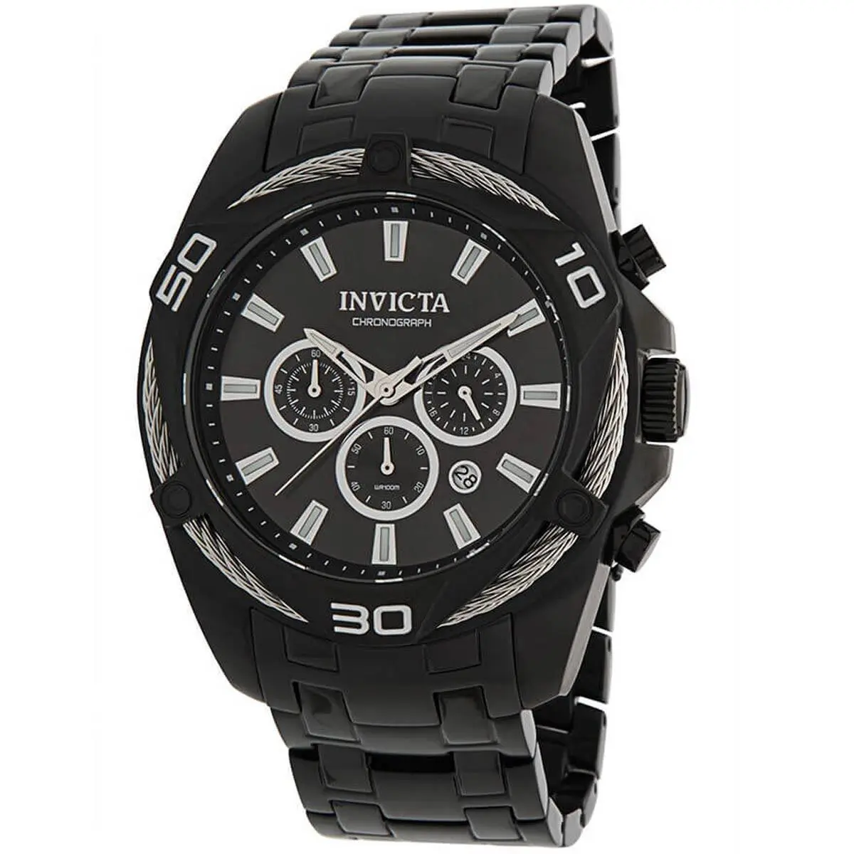 Invicta Men`s Watch Bolt Quartz Chronograph Black Stainless Steel Bracelet 34136