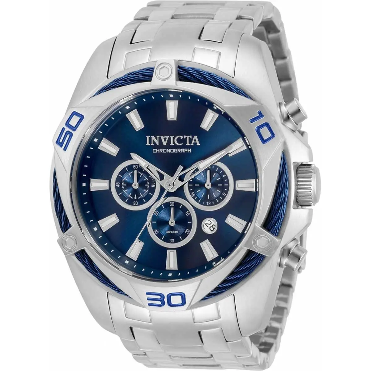 Invicta Men`s Watch Bolt Quartz Chrono Blue Dial Stainless Steel Bracelet 32373